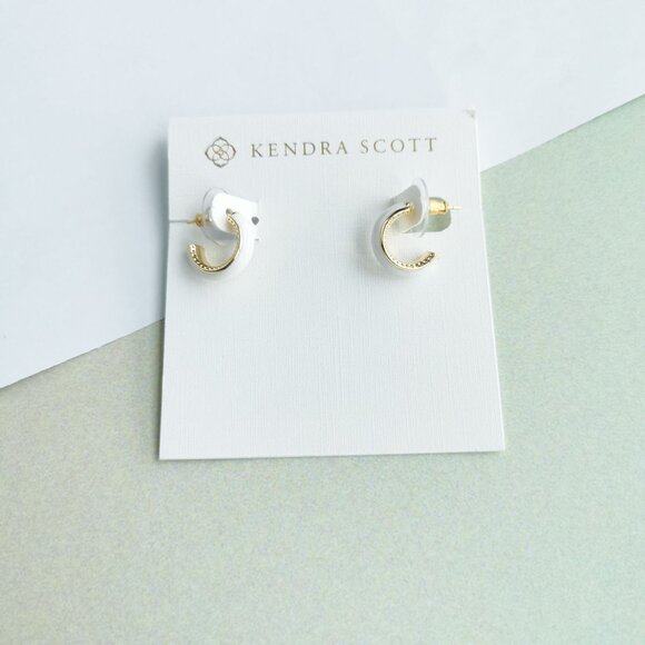 Ainsley White Enamel Huggie Earrings - Gold - Picture 1 of 2